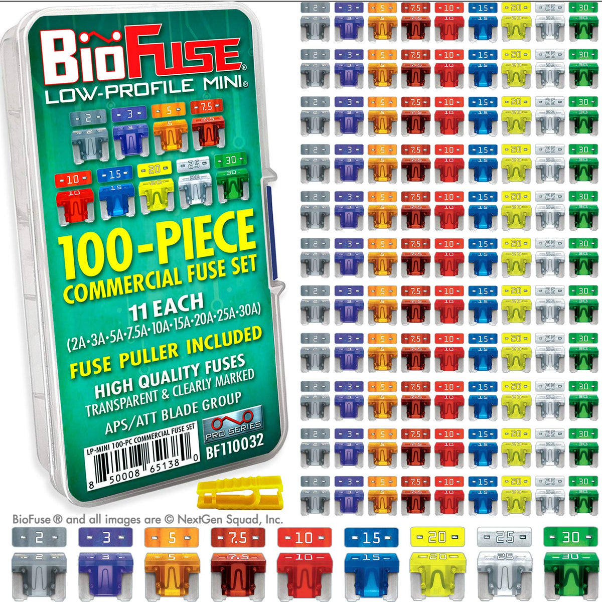 BIOFUSE front packaging showing 100-piece fuse assortment and clear labeling for quick selection