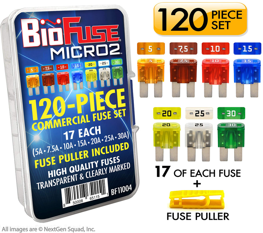 BIOFUSE fuse puller close-up demonstrating safe removal of Micro2 fuses