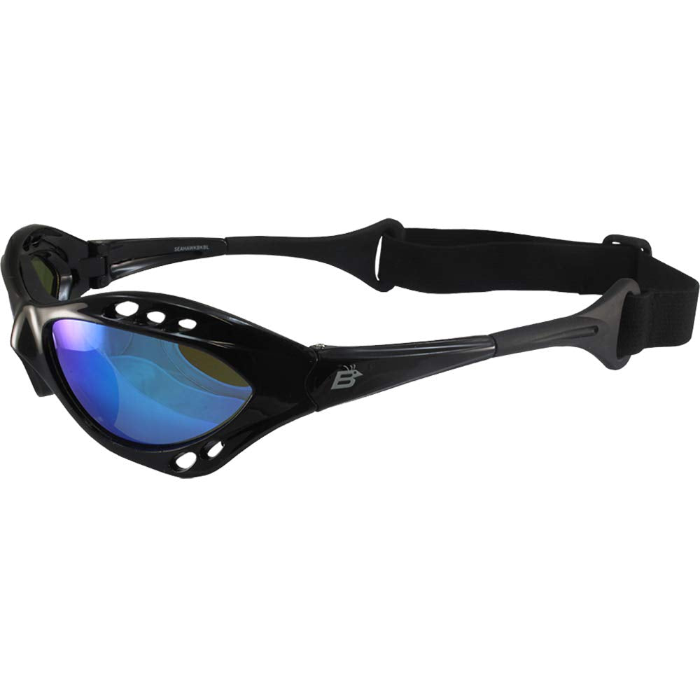 Birdz Seahawk blue Reflectech lens reflecting water, improving glare reduction and clarity
