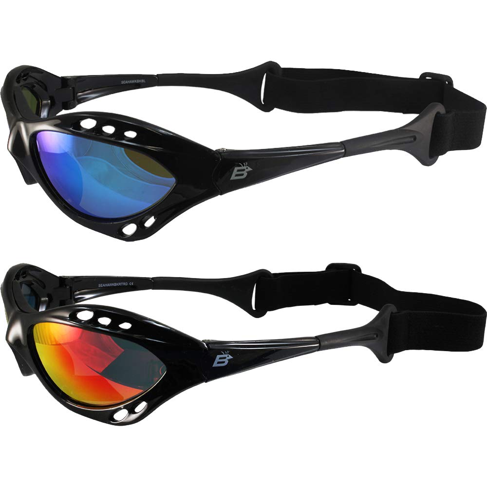 Birdz Seahawk front view showing both black frames and lens colors, ideal for watersports
