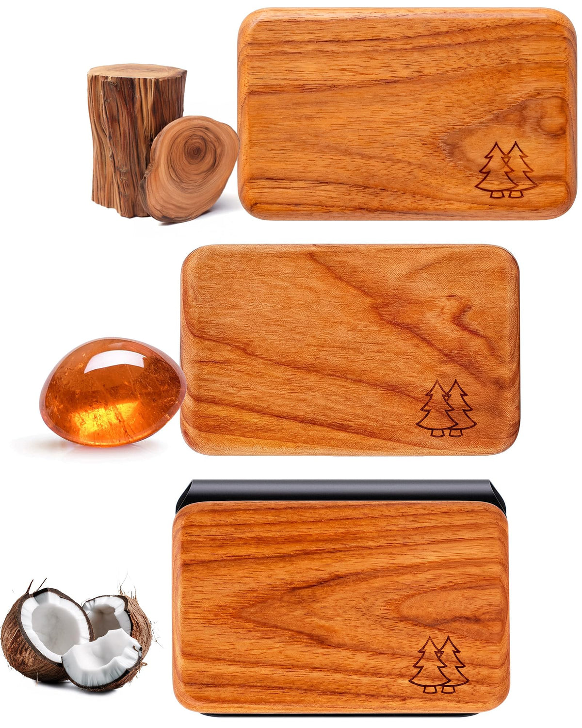 Bispoy visor clip front view showing sleek metal clip and wood chip benefit: secure fit