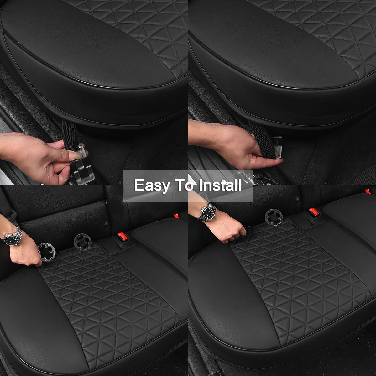 Black Panther seat cover with tape measure showing adjustable fit