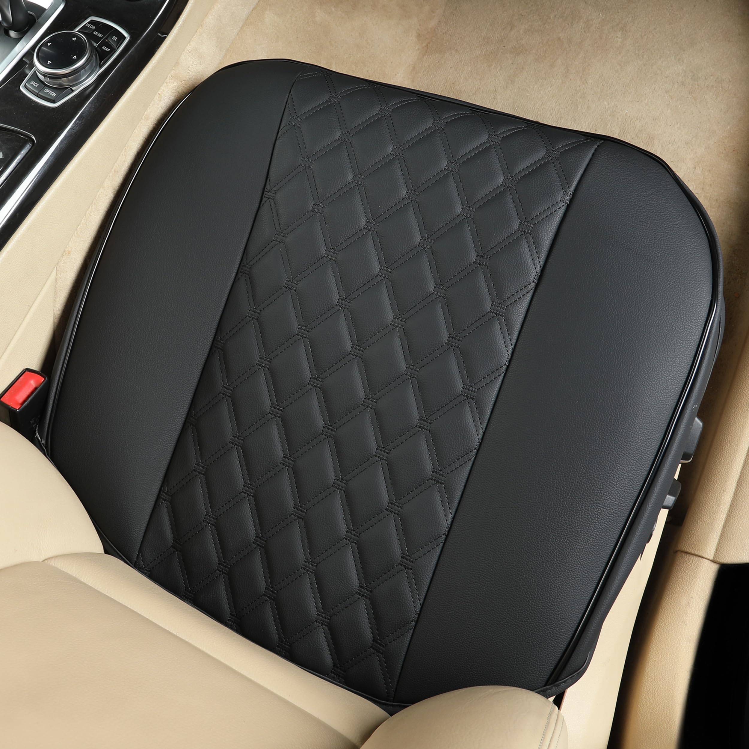 Black Panther on seat beside ruler to demonstrate fit and scale
