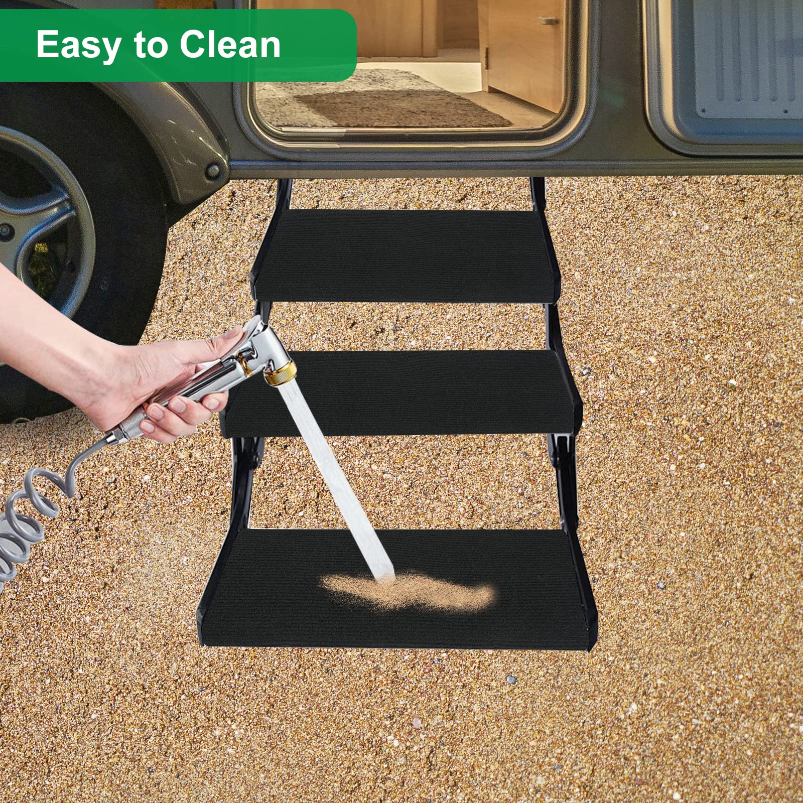 BLACKHORSE-RACING camper entryway lifestyle shot, keeps interior cleaner