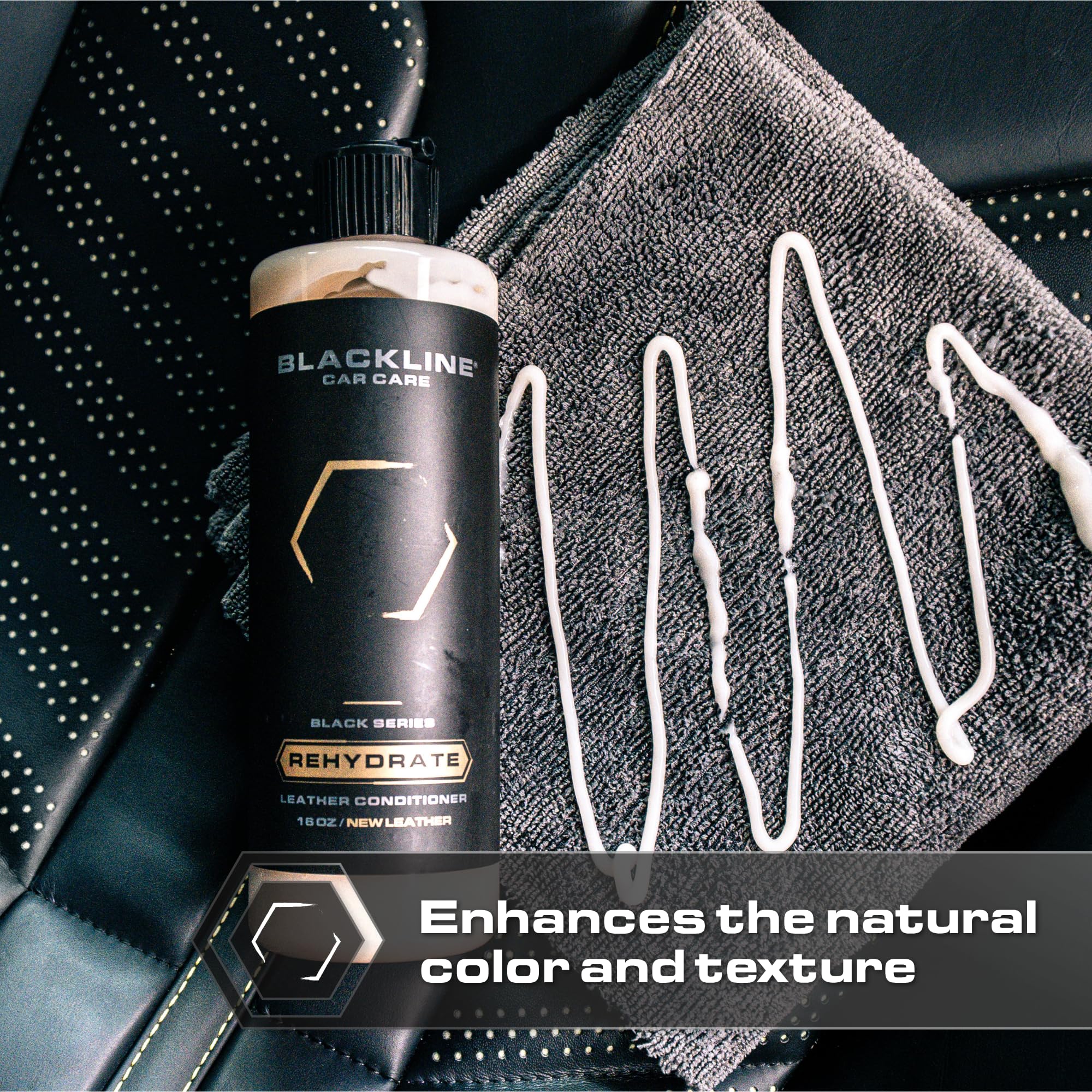 Applying Blackline Rehydrate to a seat to restore softness and flexibility