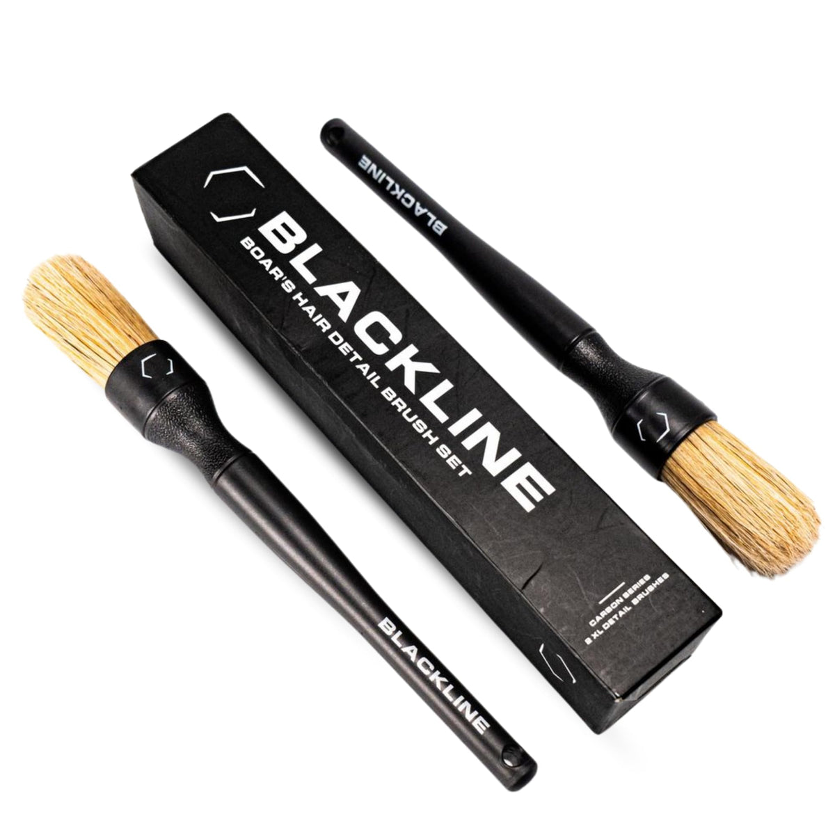 Blackline front view of two-pack brushes showing packaging and tools benefits gentle cleaning