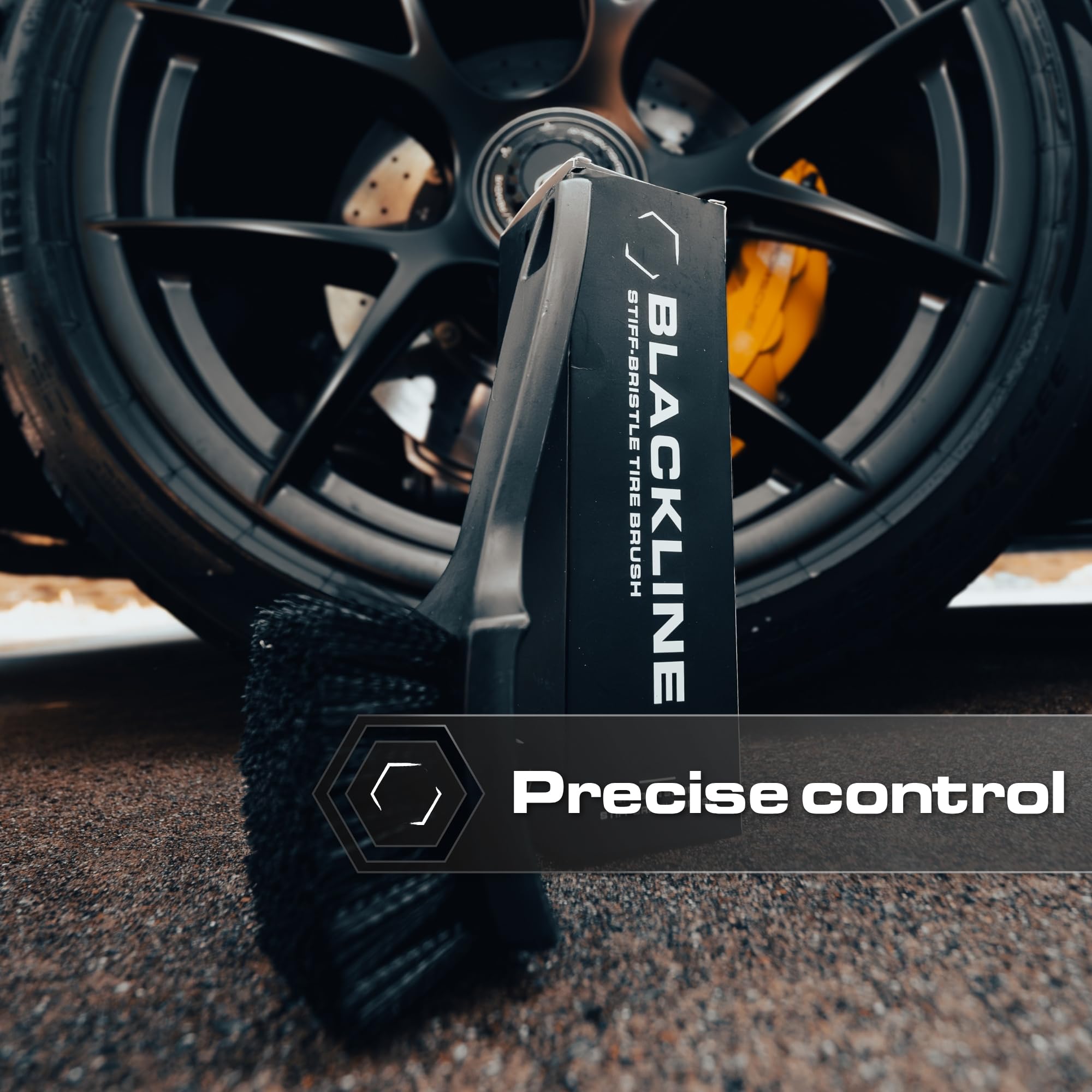 Blackline brush underside and backing showing durable construction and label