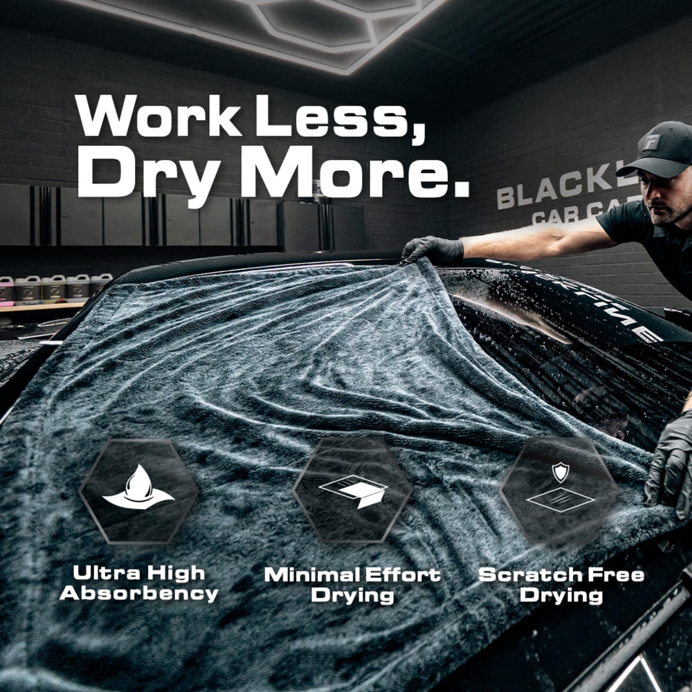Blackline towel fully spread flat to show 24x36 size and coverage advantage