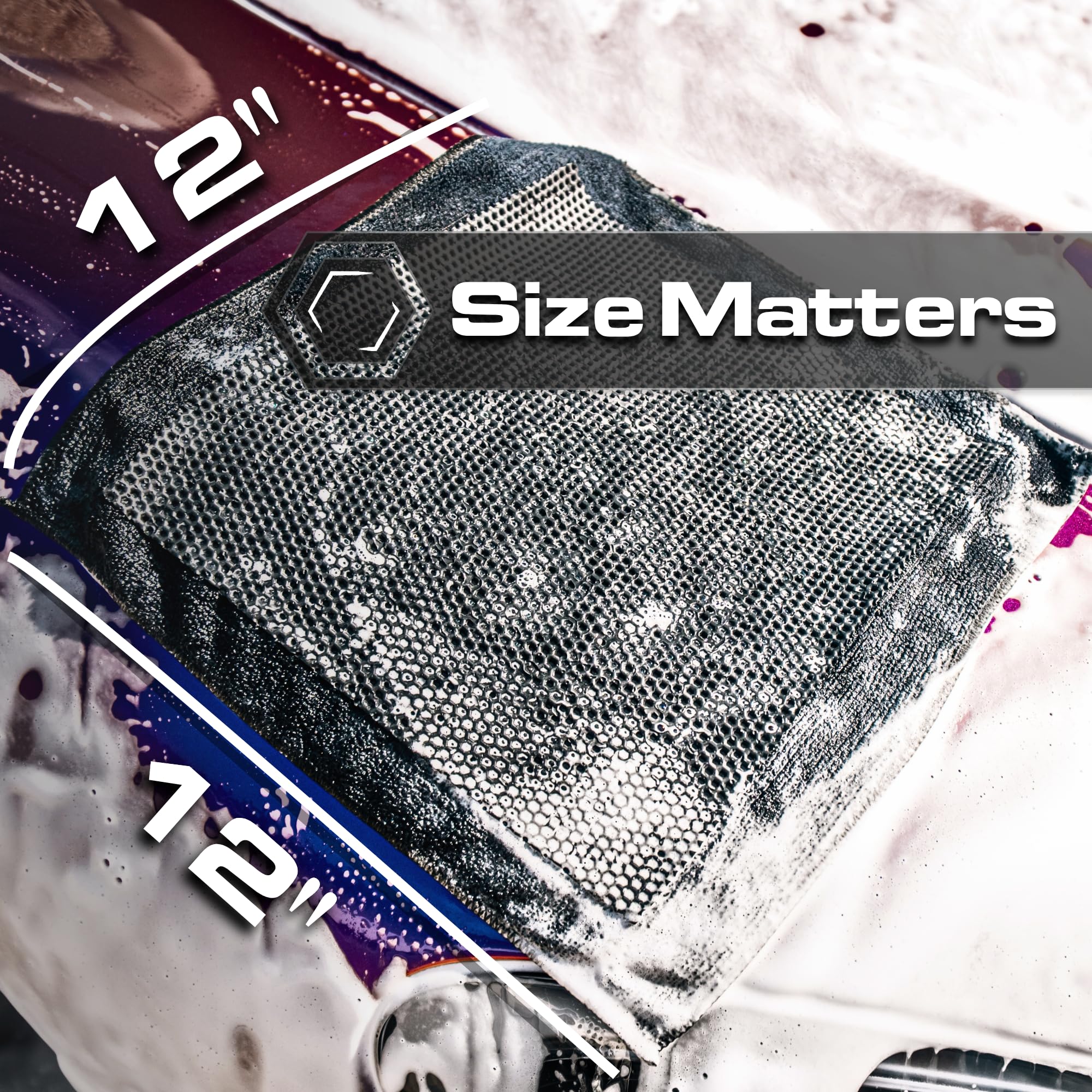 Blackline towel in use on car panel removing tar, improving paint smoothness