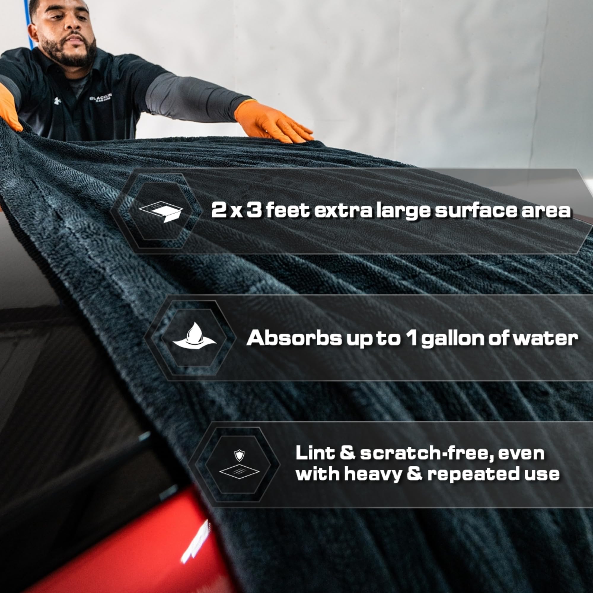 Blackline close-up twisted-loop microfiber fibers highlighting superior water pickup