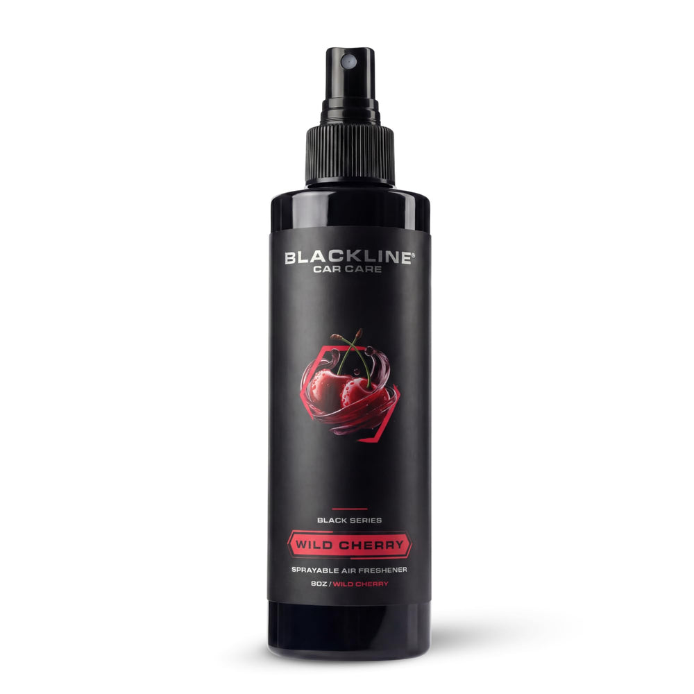 Blackline bottle front label showing product name and bold scent benefit