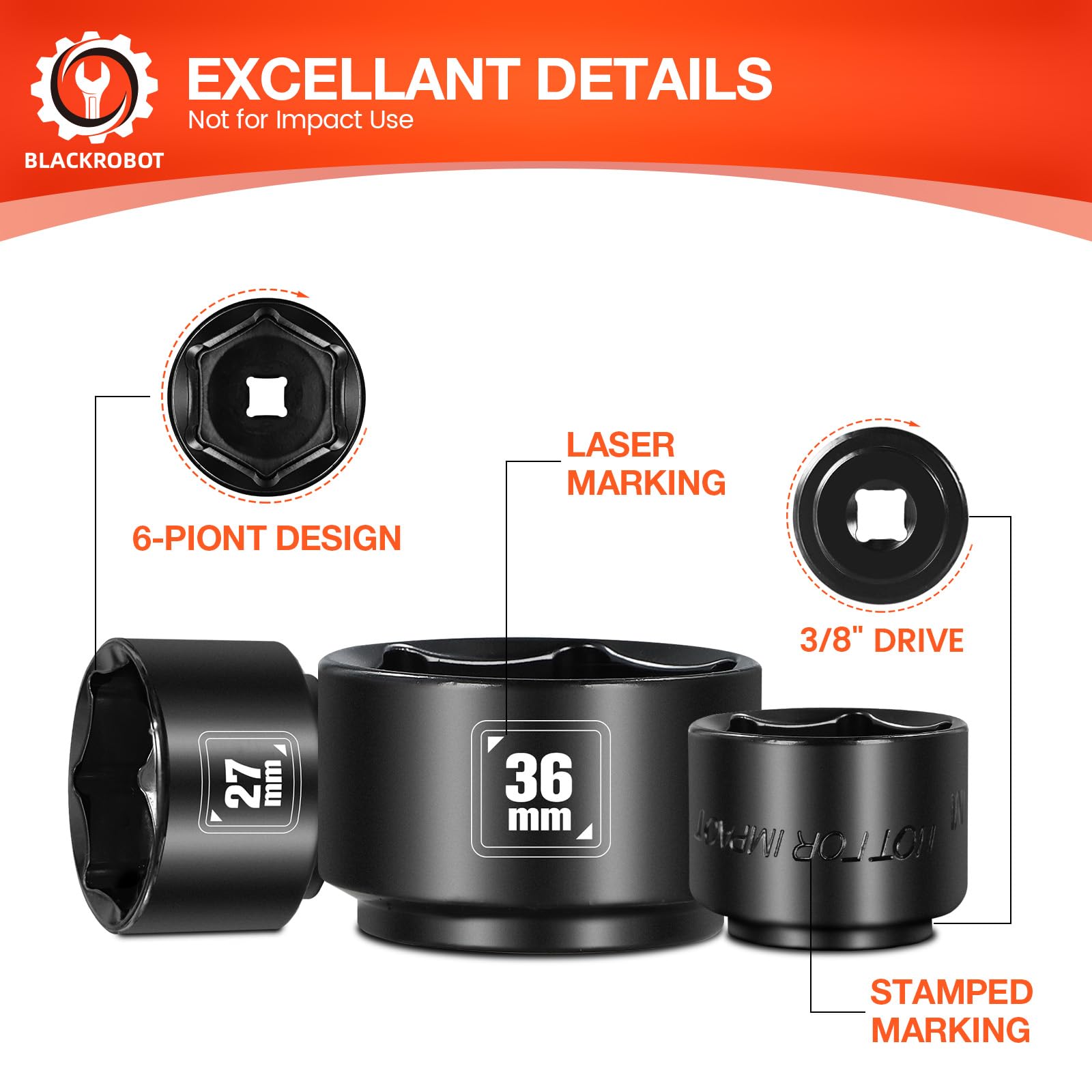 BLACKROBOT sockets beside 3/8 inch ratchet showing compact scale