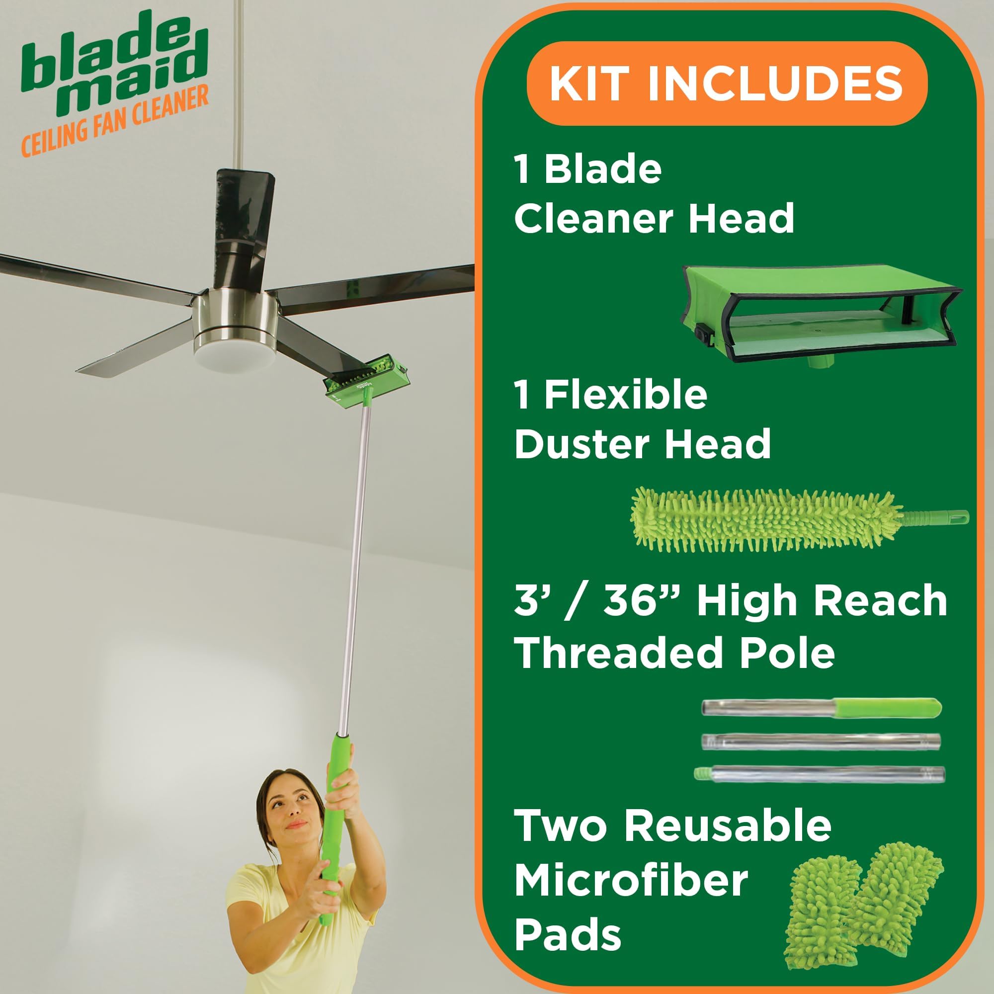 Blade Maid closeup of four-sided microfiber sleeve trapping dust