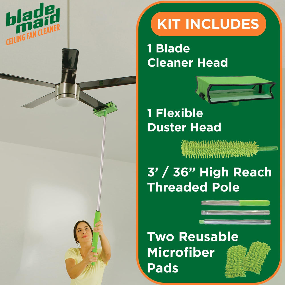 Blade Maid closeup of four-sided microfiber sleeve trapping dust