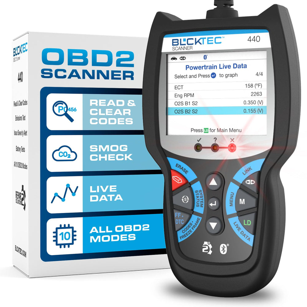 BLCKTEC 440 front view showing compact diagnostic unit and benefits