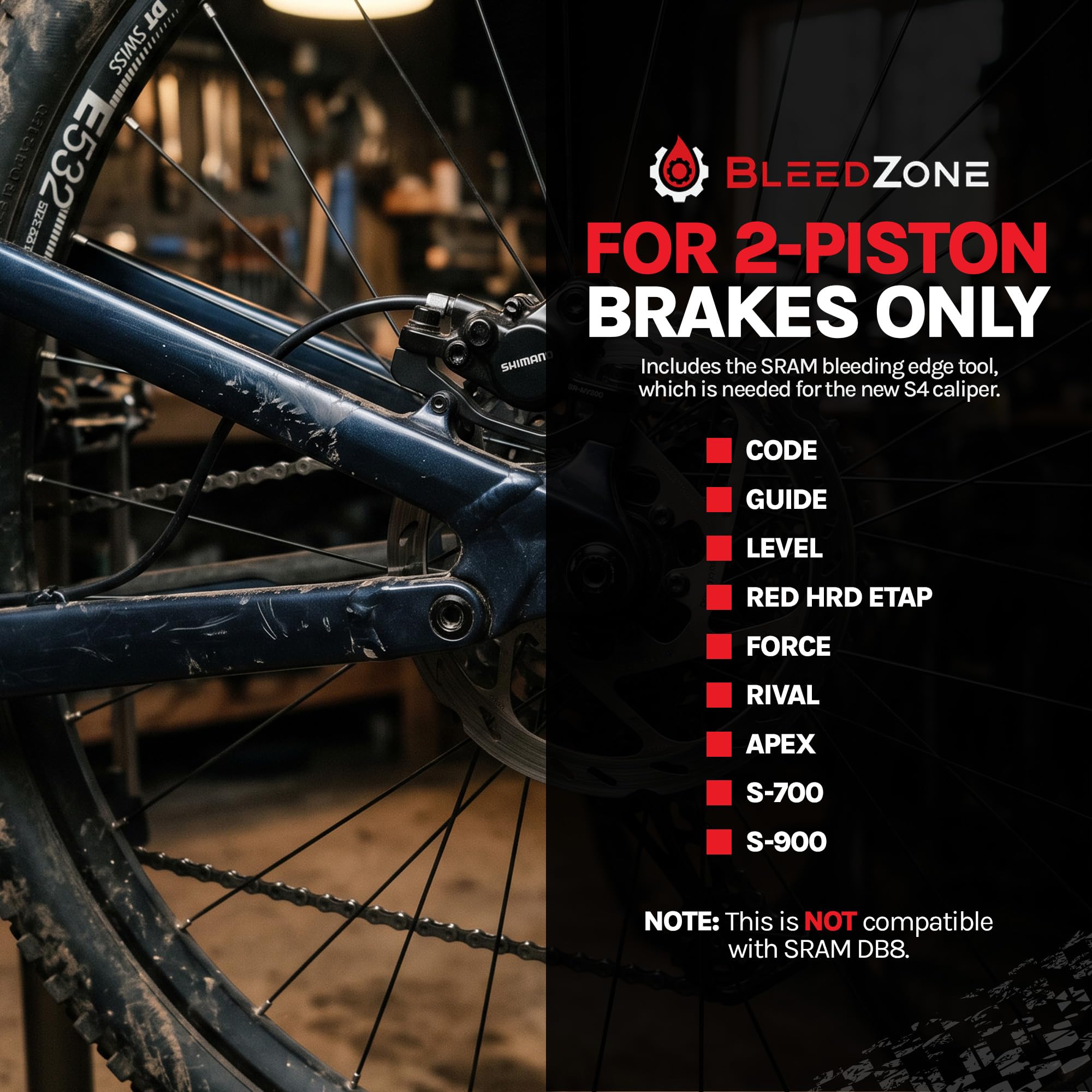 BleedZone kit in use bleeding a SRAM brake caliper showing efficient at-home maintenance