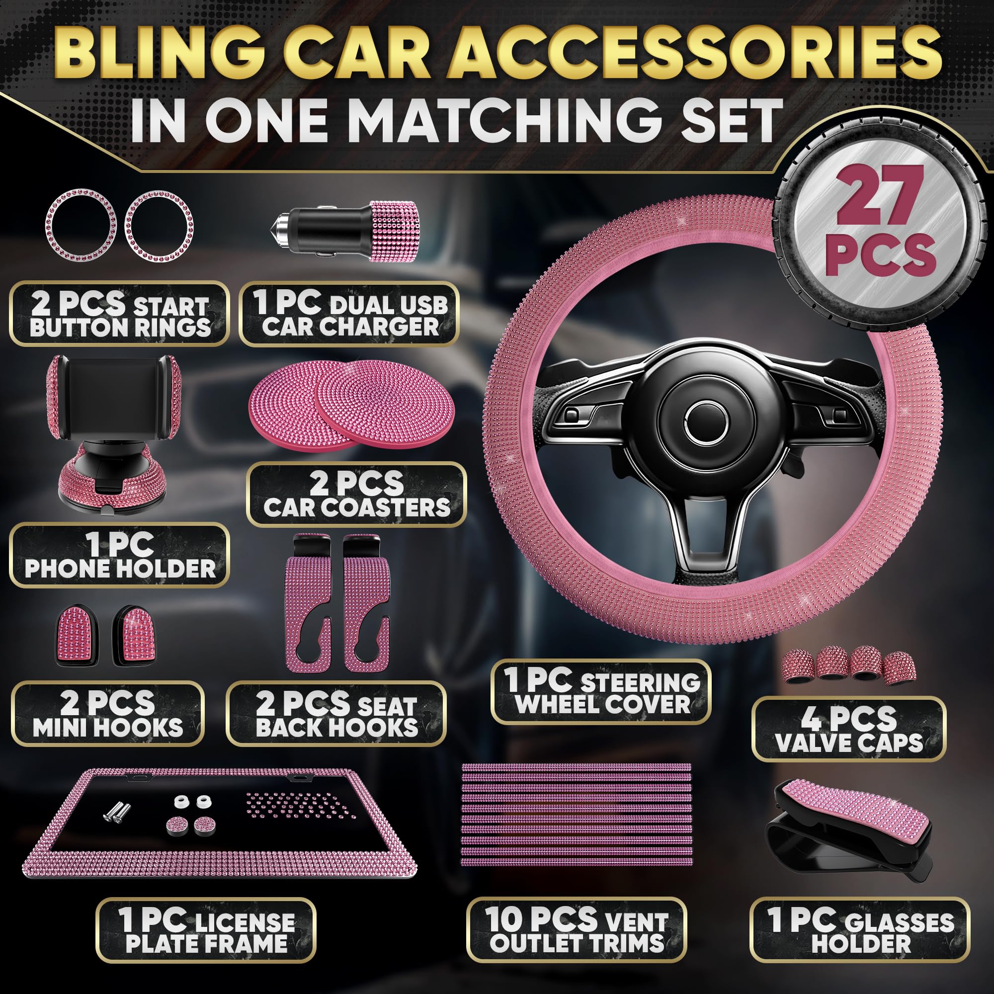 Bling Car Decor rearview charm close-up highlighting rhinestone detail and focal benefit