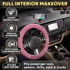 Bling Car Decor steering wheel trim installed demonstrating sparkle and personalization benefit
