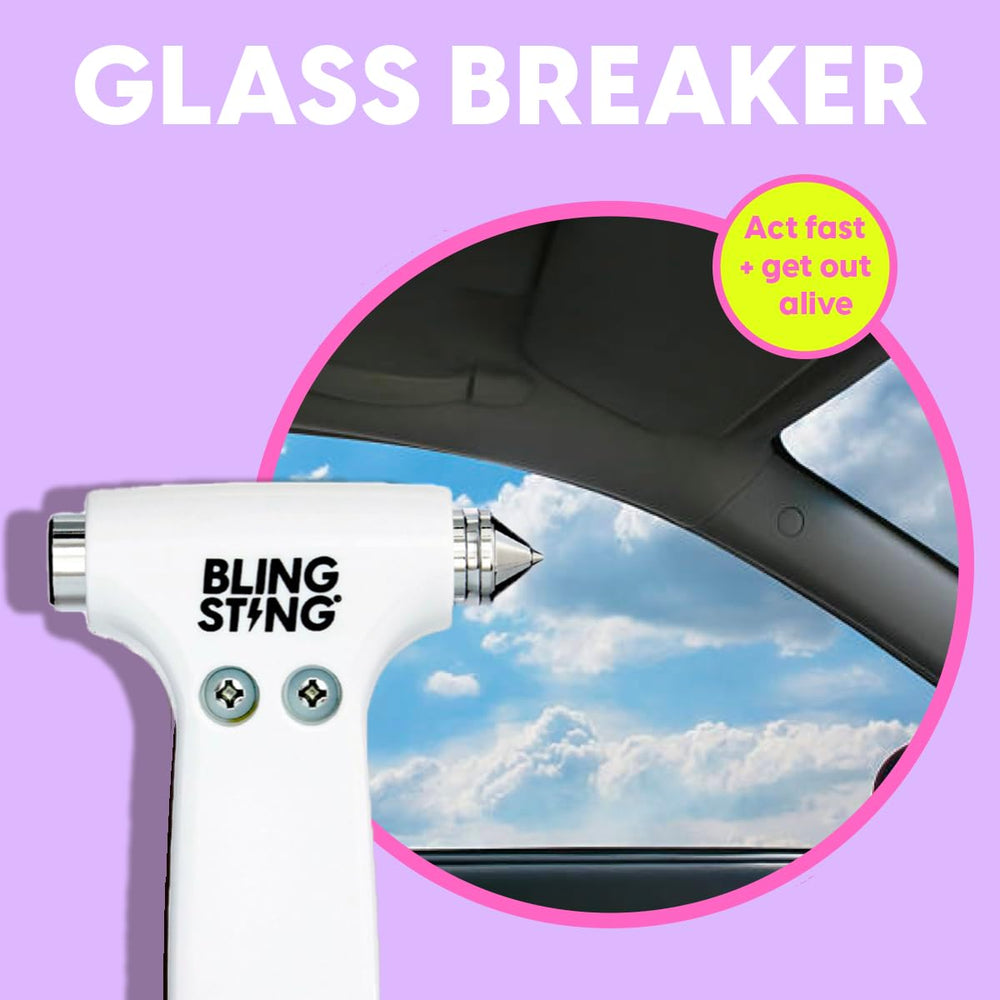 BLINGSTING mounted on visor with adjustable strap for easy reach