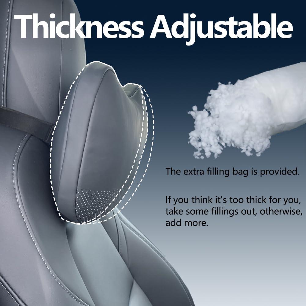 BlissfulNest installed on Tesla driver seat demonstrating improved headrest support