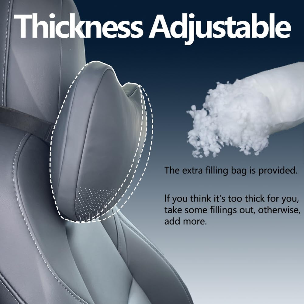 BlissfulNest installed on Tesla driver seat demonstrating improved headrest support