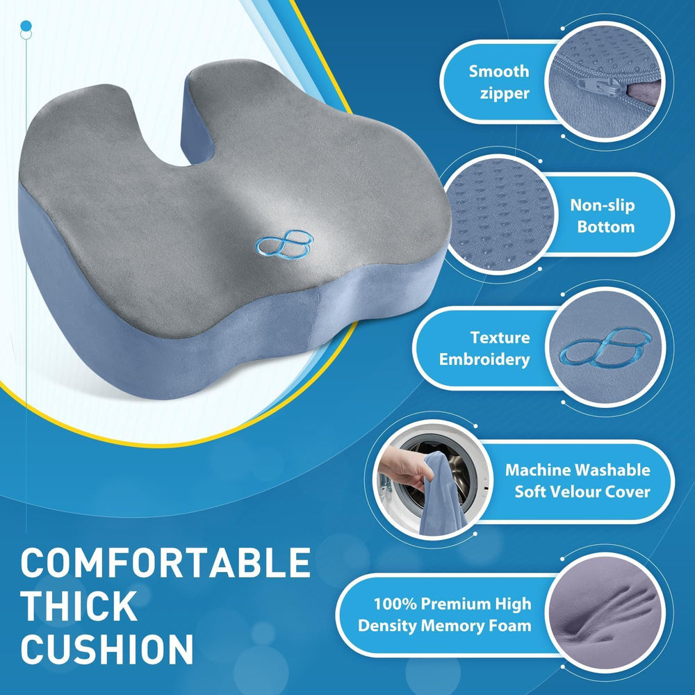 BlissTrends on office chair demonstrating larger size and ergonomic lift benefit