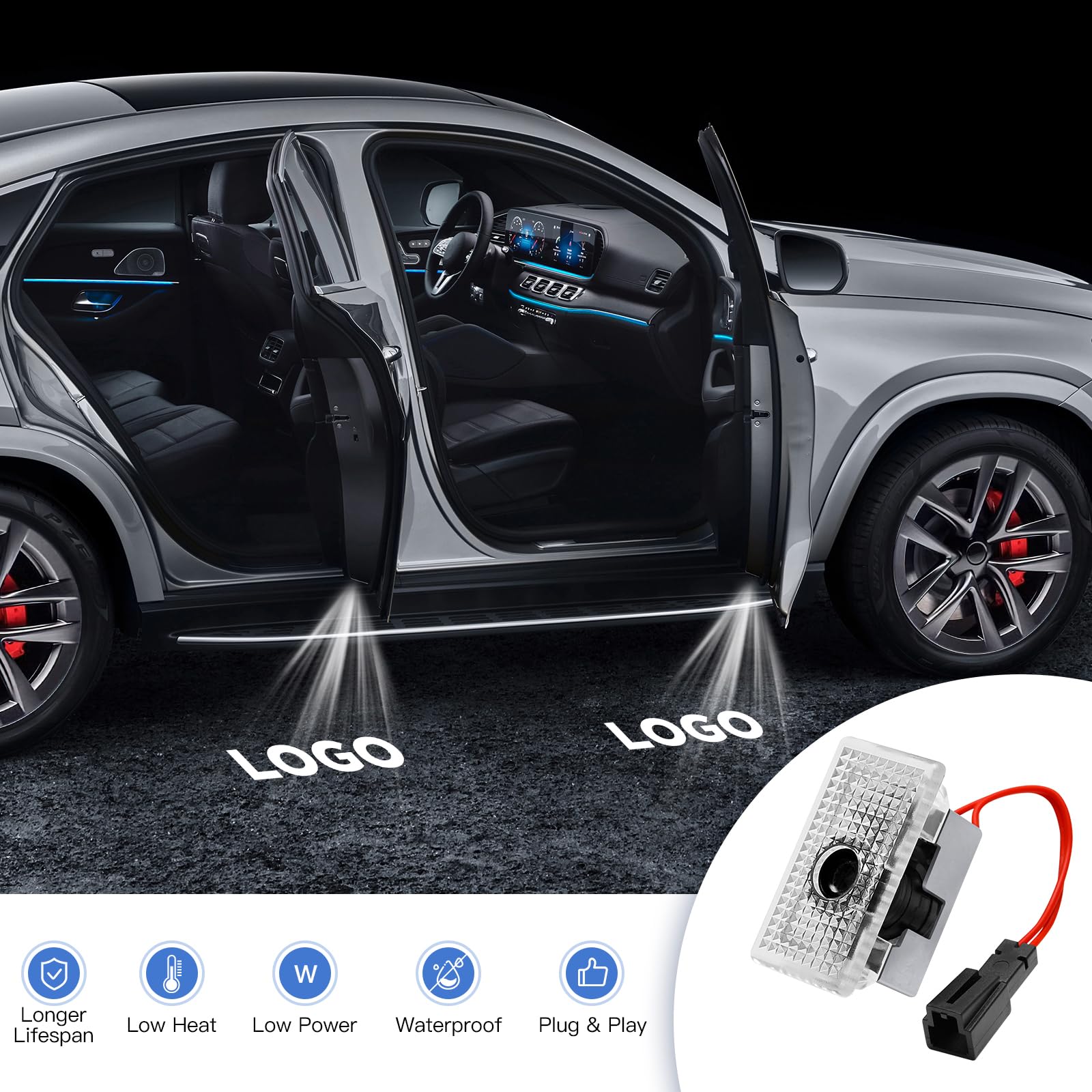 Blshwez installed on open Tesla door demonstrating plug-and-play fitment benefit