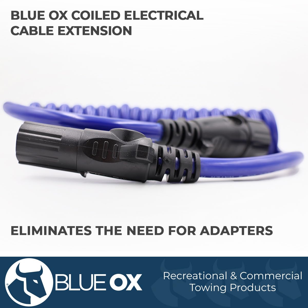 Blue Ox coiled cable detail showing flexible coil that prevents drag