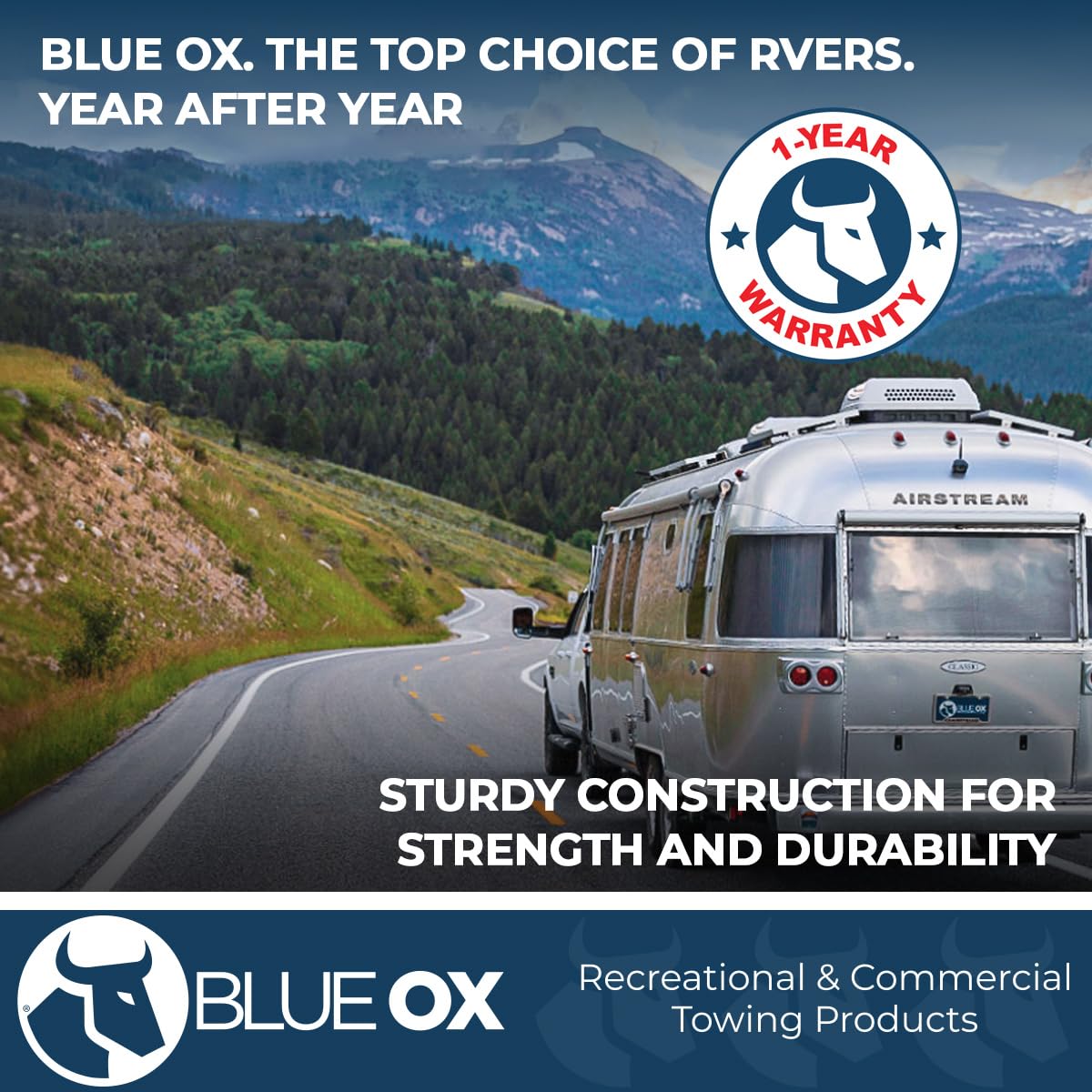 Blue Ox pins installed on a tow bar demonstrating fast clip-free attachment