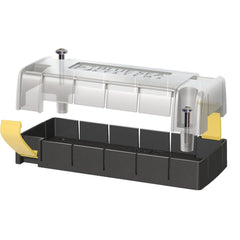 Blue Sea Systems 2719 front view showing clear cover and mounting holes for safe inspection