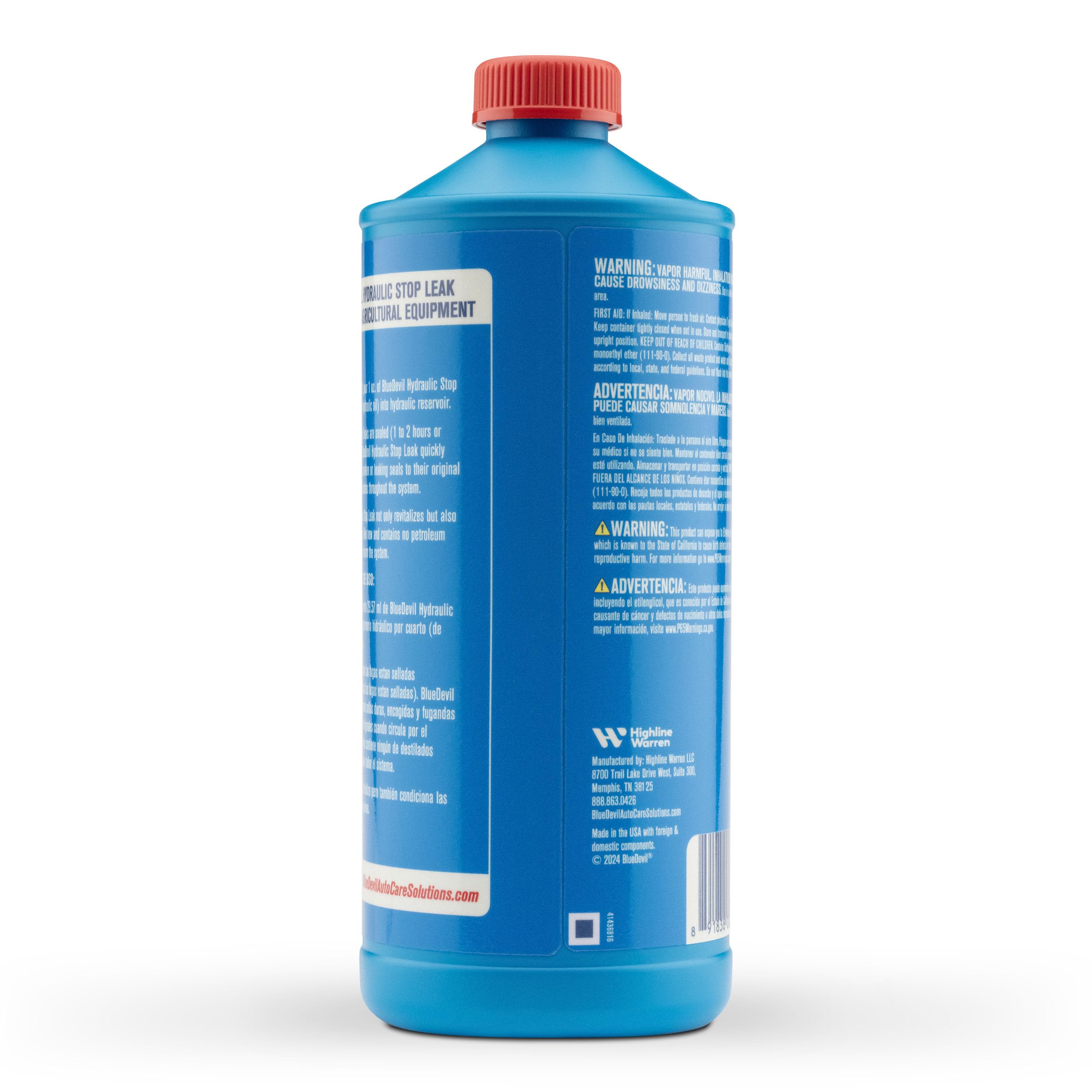BlueDevil Products close-up of label and liquid texture highlighting safe, non-clogging formula