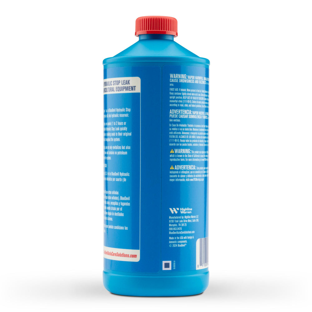 BlueDevil Products close-up of label and liquid texture highlighting safe, non-clogging formula