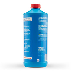 BlueDevil Products close-up of label and liquid texture highlighting safe, non-clogging formula