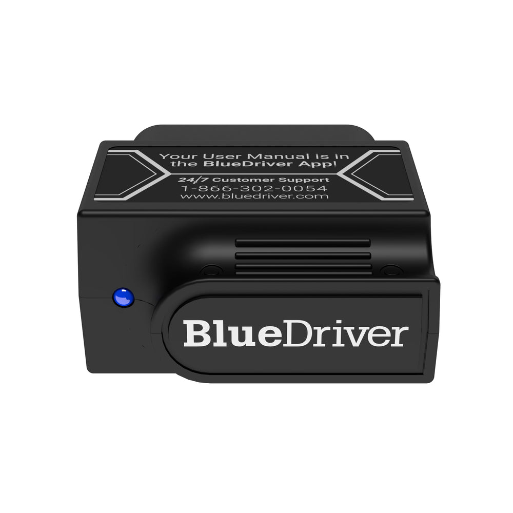 BlueDriver close-up of compact Bluetooth OBD2 dongle highlighting build quality