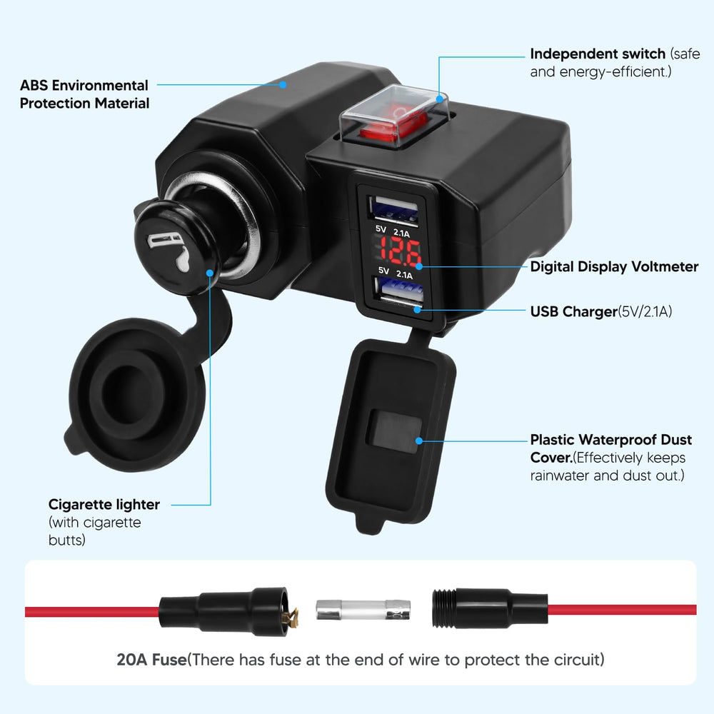 BlueFire dual USB ports with waterproof covers protecting devices