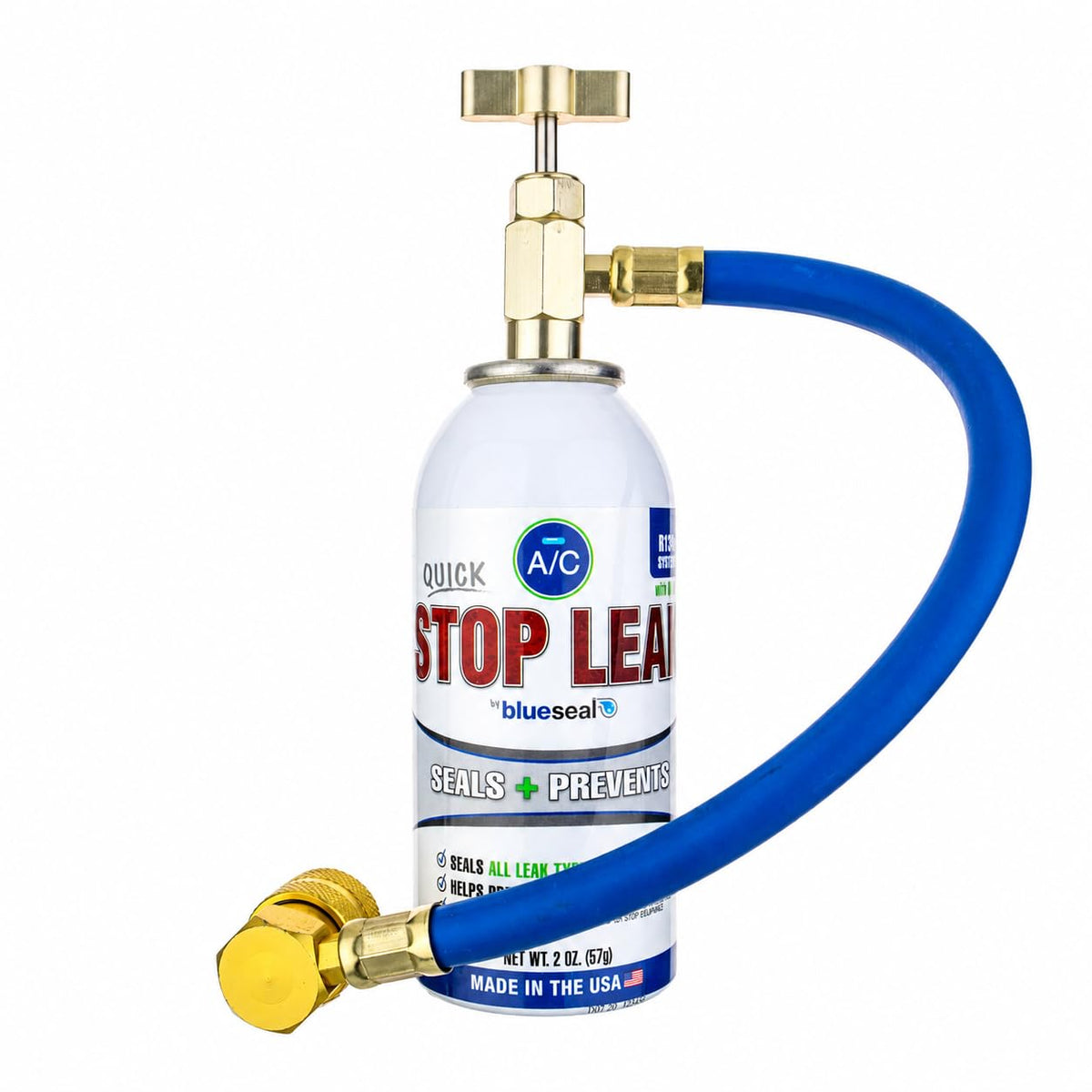 blueseal front packaging showing 2 oz bottle and included hose for quick repairs