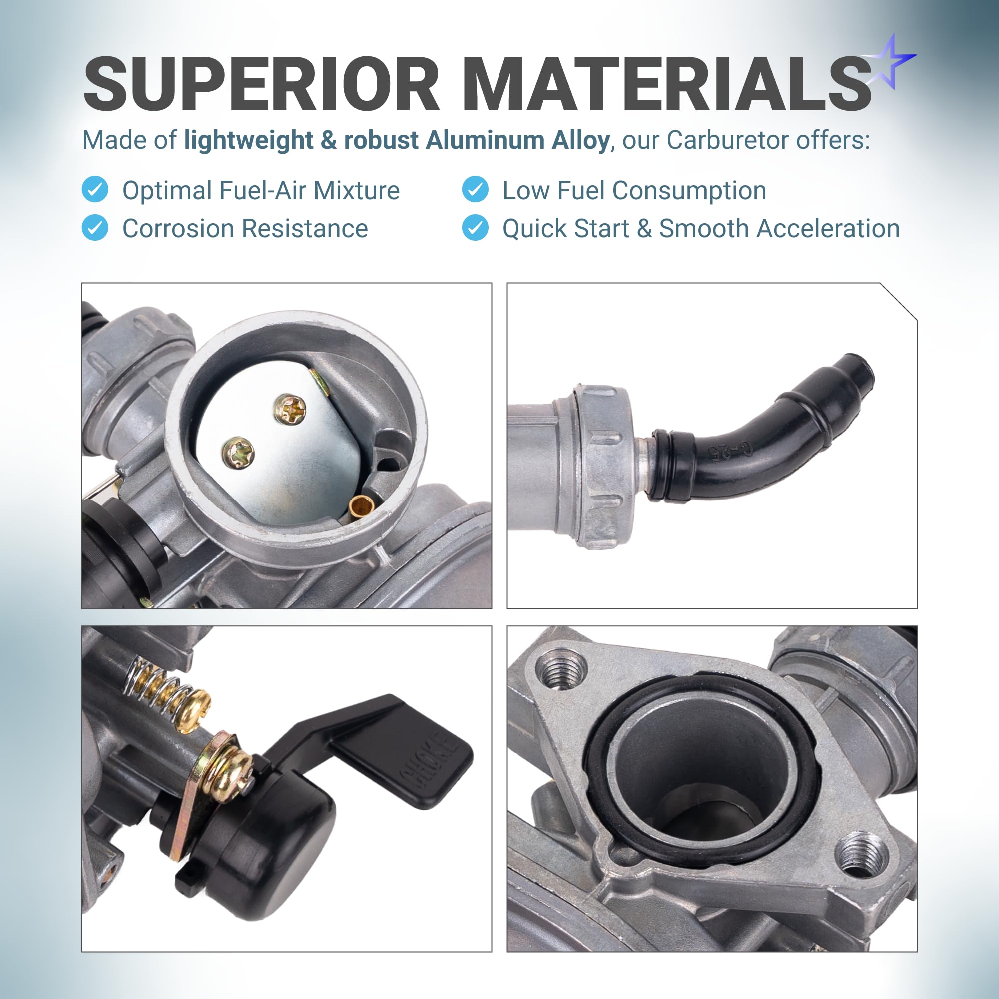 BlueStars clamps and spark plug included for complete replacement convenience