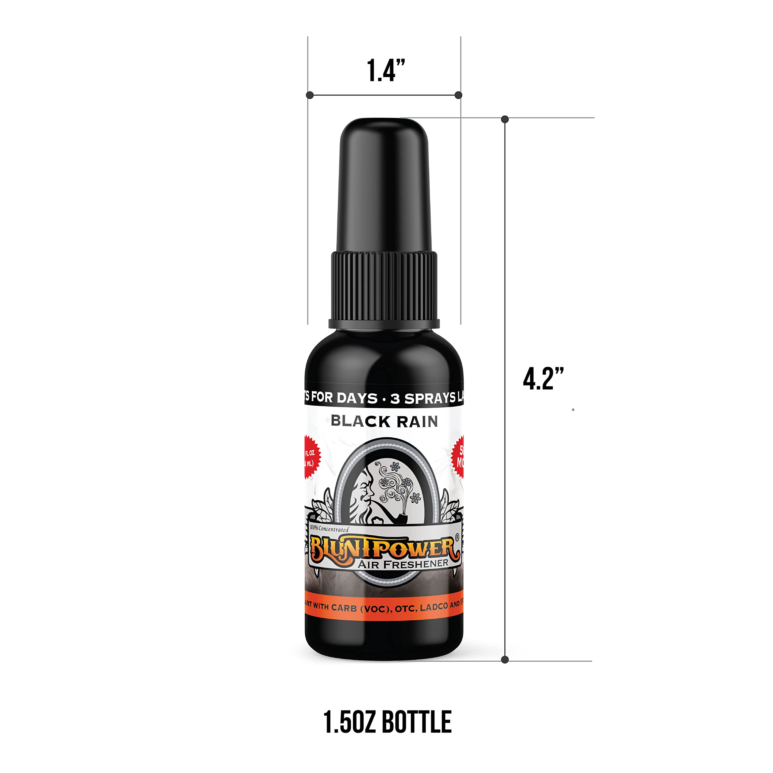 Blunt Power Black Rain bottle in car cupholder demonstrating portable odor control