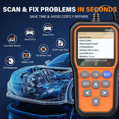 BluSon YM319 back panel and OBD2 connector highlighting rugged plug design