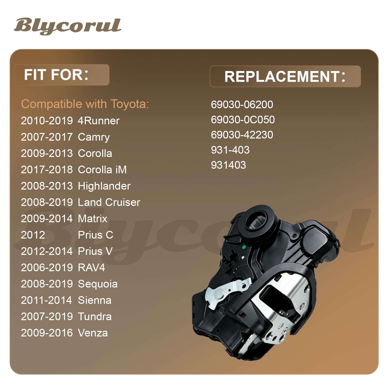 Blycorul passenger front actuator back connector detail ensures plug-and-play installation