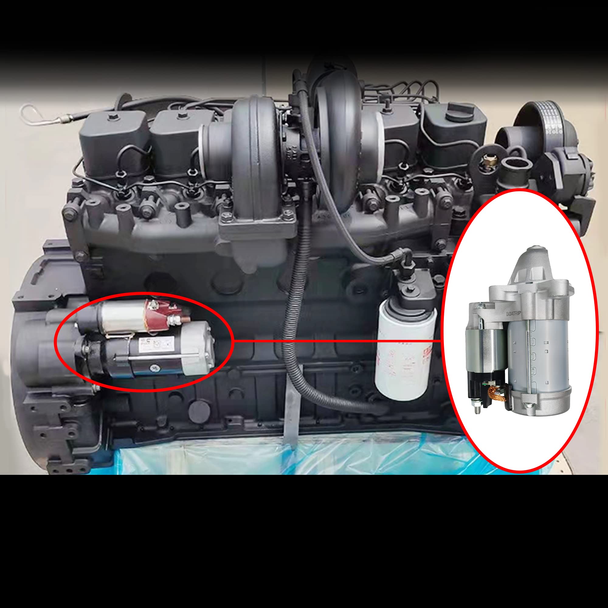 Boatrip starter installed in an engine bay demonstrating compatibility