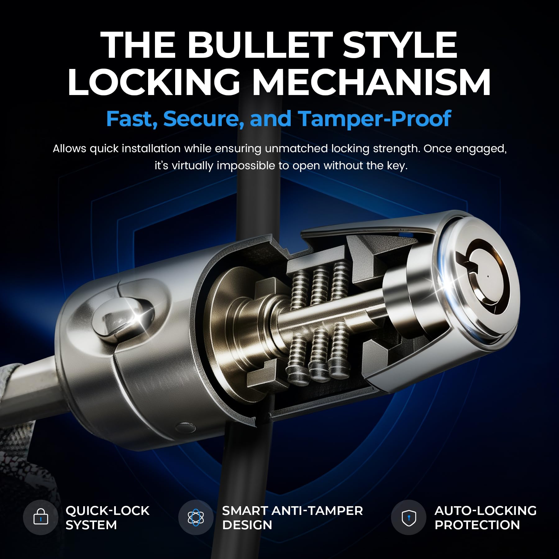 Boildut bullet-style lock and key assembly emphasizing secure locking