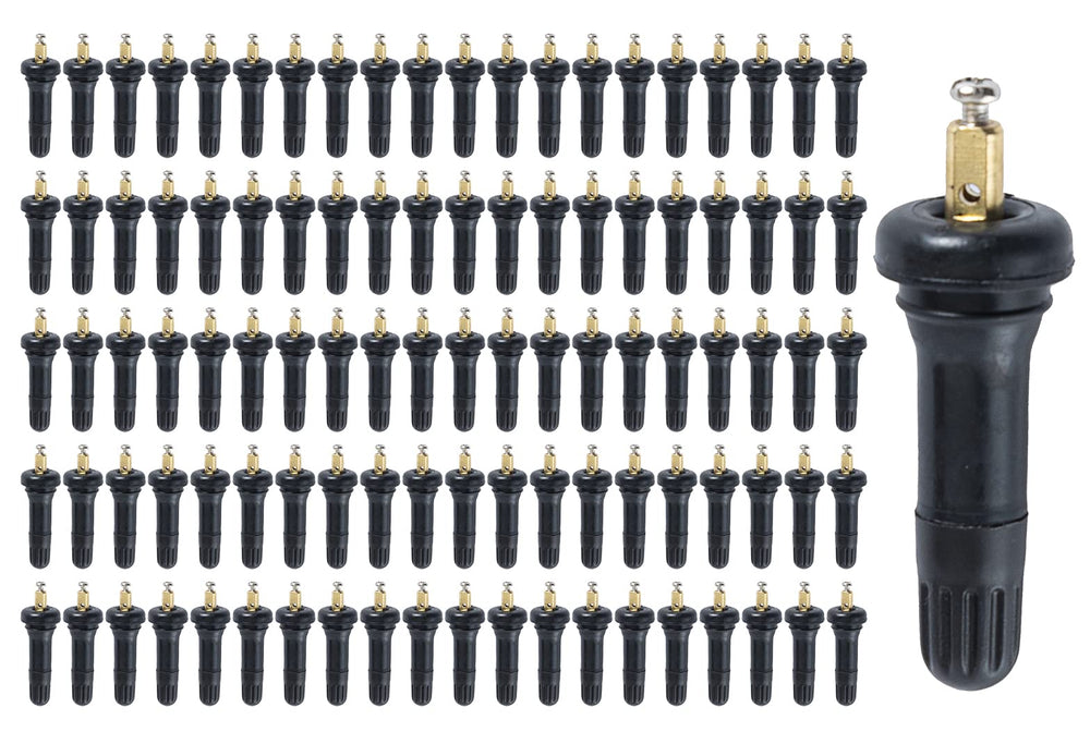 Boine 100-pack front view showing packaged TPMS valve stems and quantity benefit
