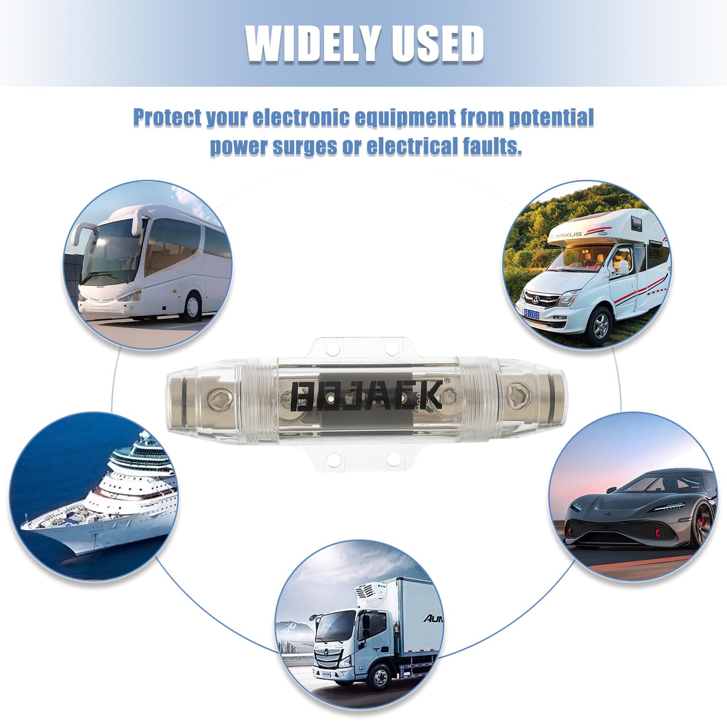 BOJACK package contents with 200A ANL fuse included for ready-to-install convenience