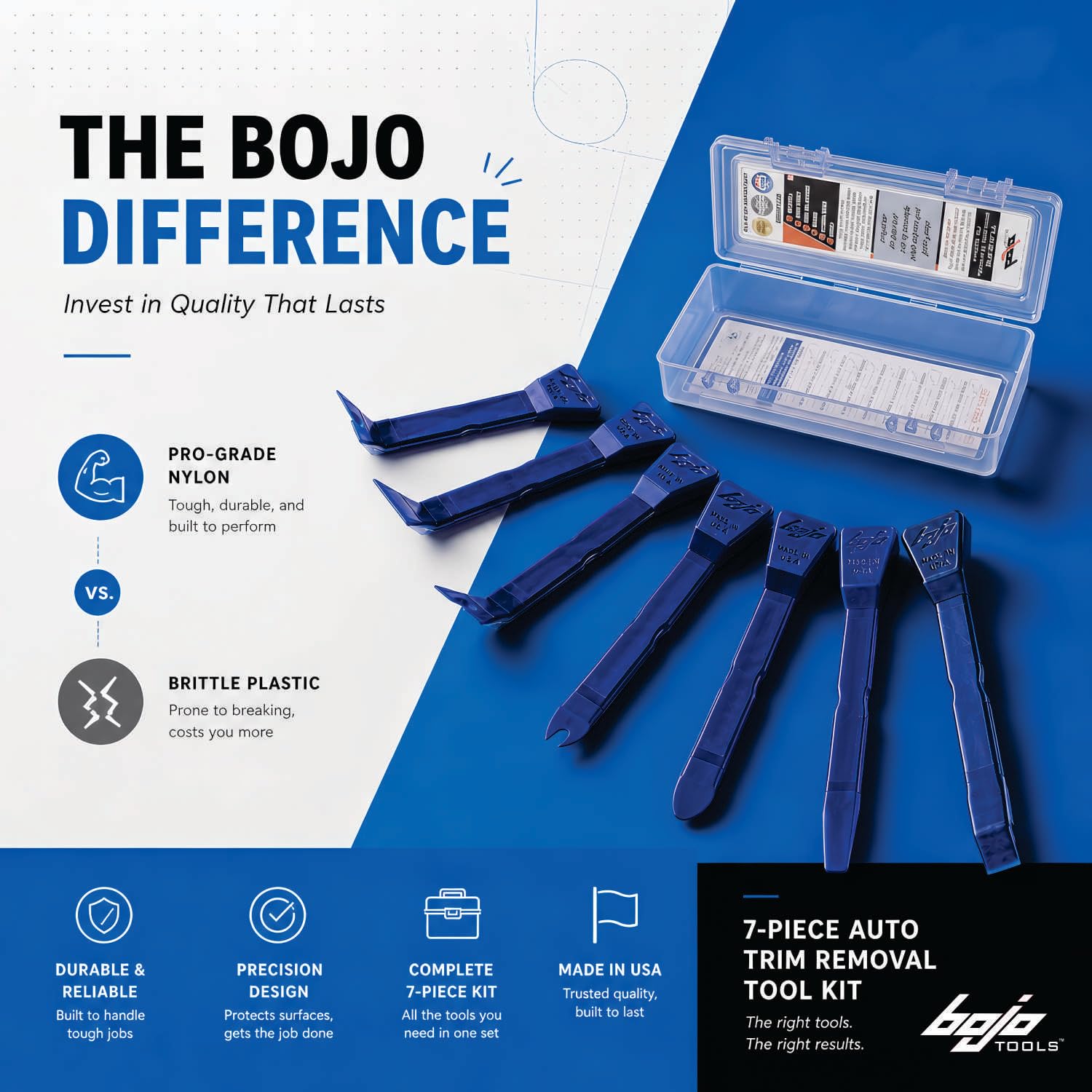Bojo tool removing car door panel cleanly to protect interior finish