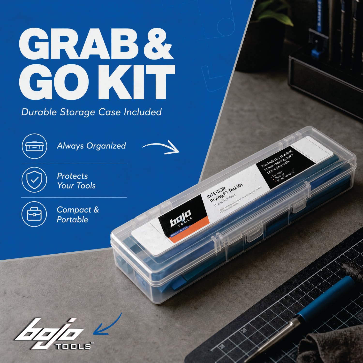 Bojo kit next to hands for scale, showing portable size and practicality