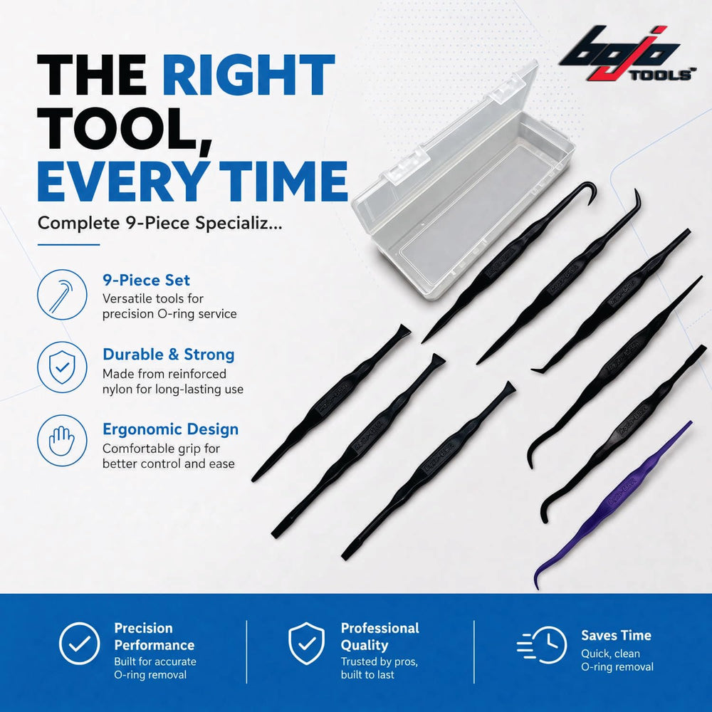 Bojo tools laid out to display nine-piece variety and quick selection benefit