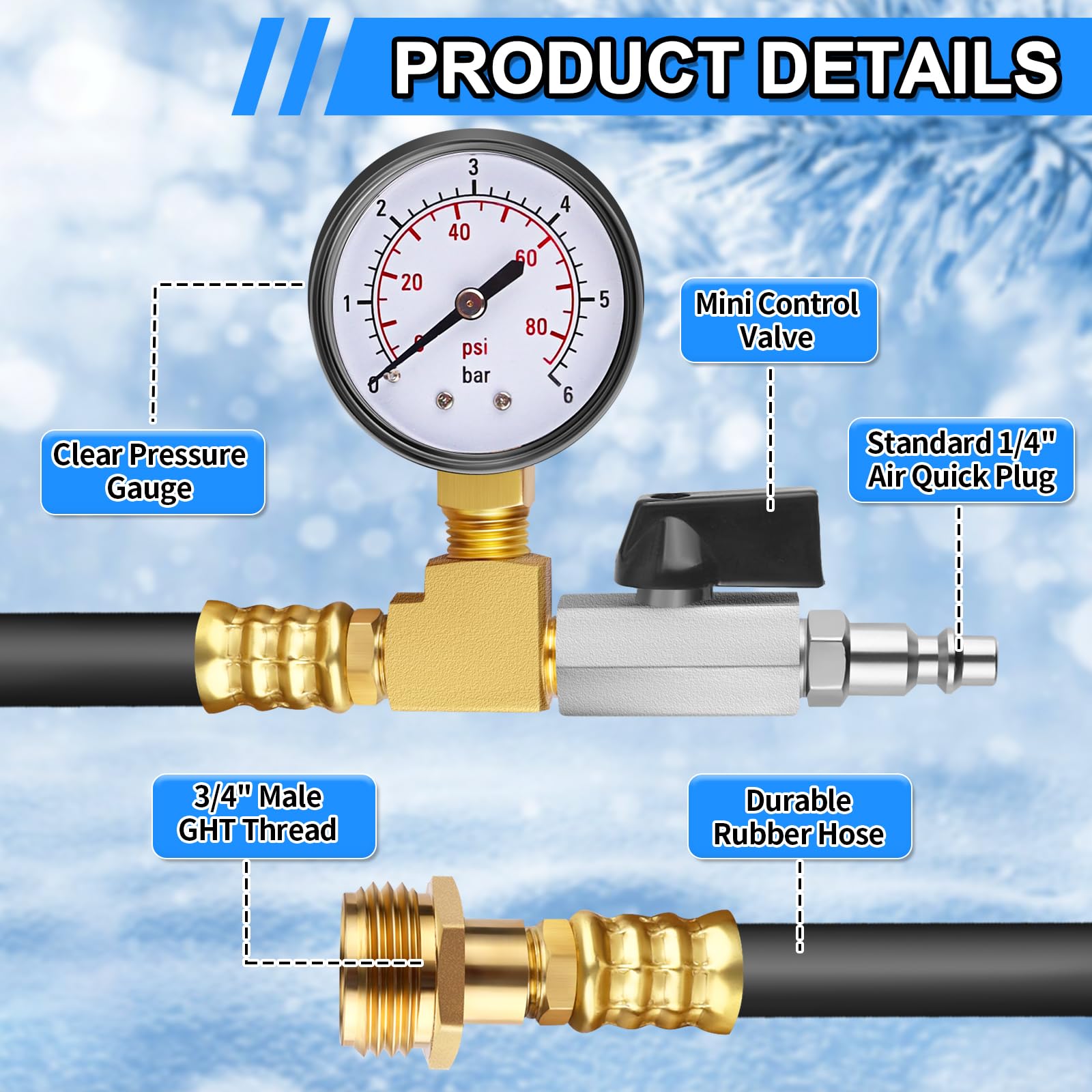 Boltigen 60-inch hose stretched to show flexible reinforced rubber for cold use