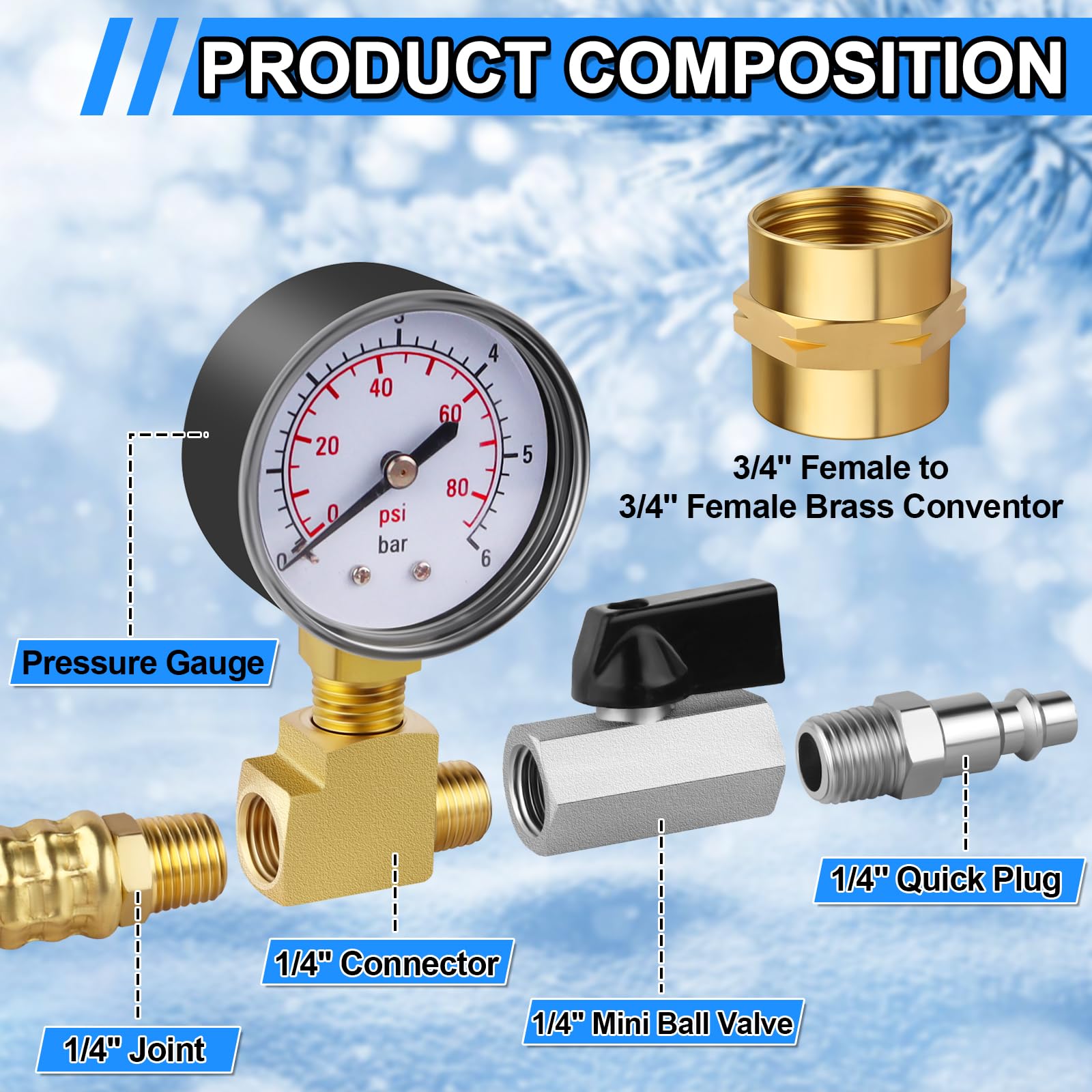 Boltigen brass adapters and washers arranged to show leak-resistant connections