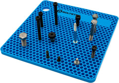 Boltster front view of blue organizer tray showing layout and benefit of clear sorting